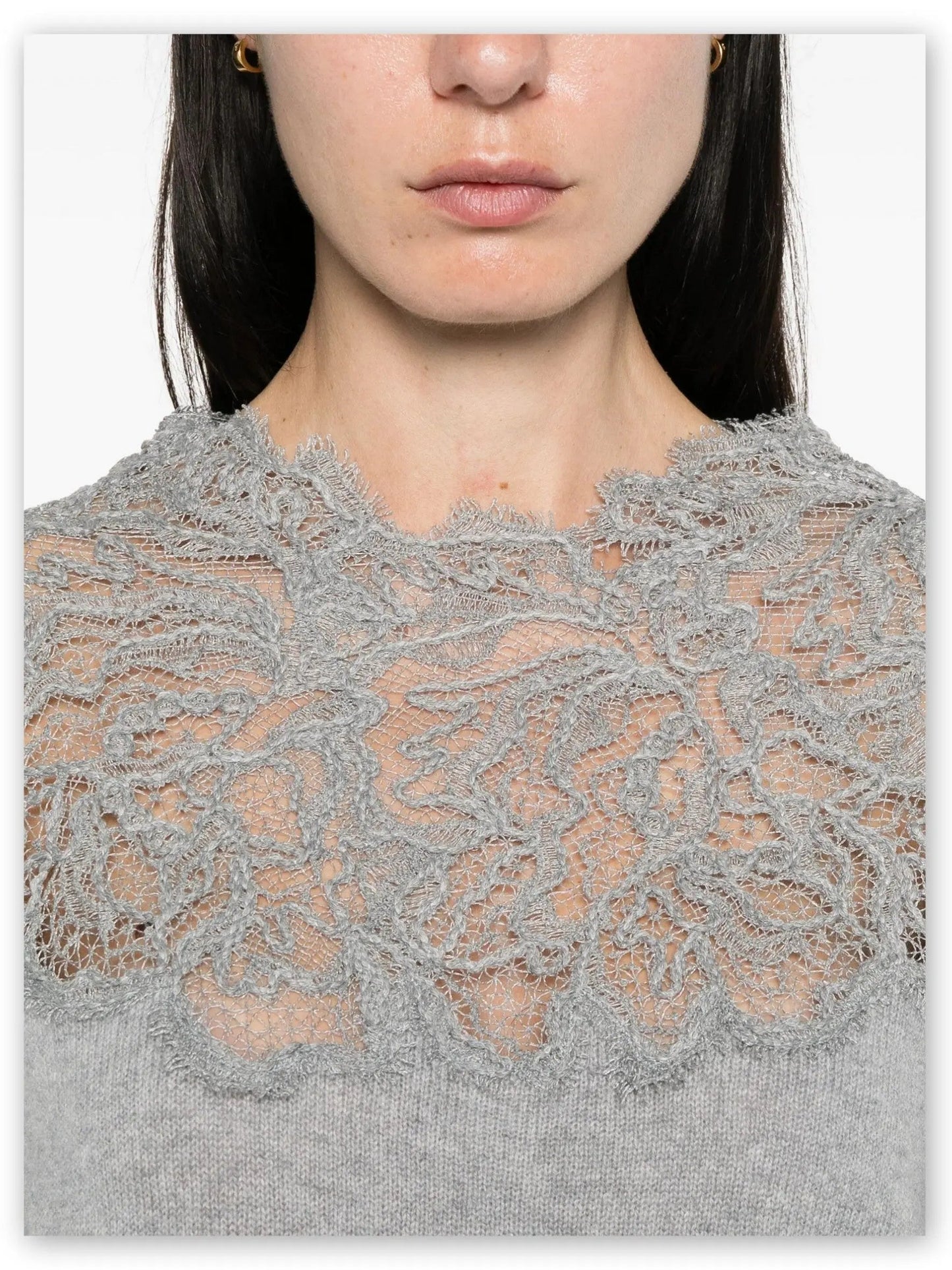 Lace Embroidered Cashmere Sweater in Grey - Sweaters & Knitwear