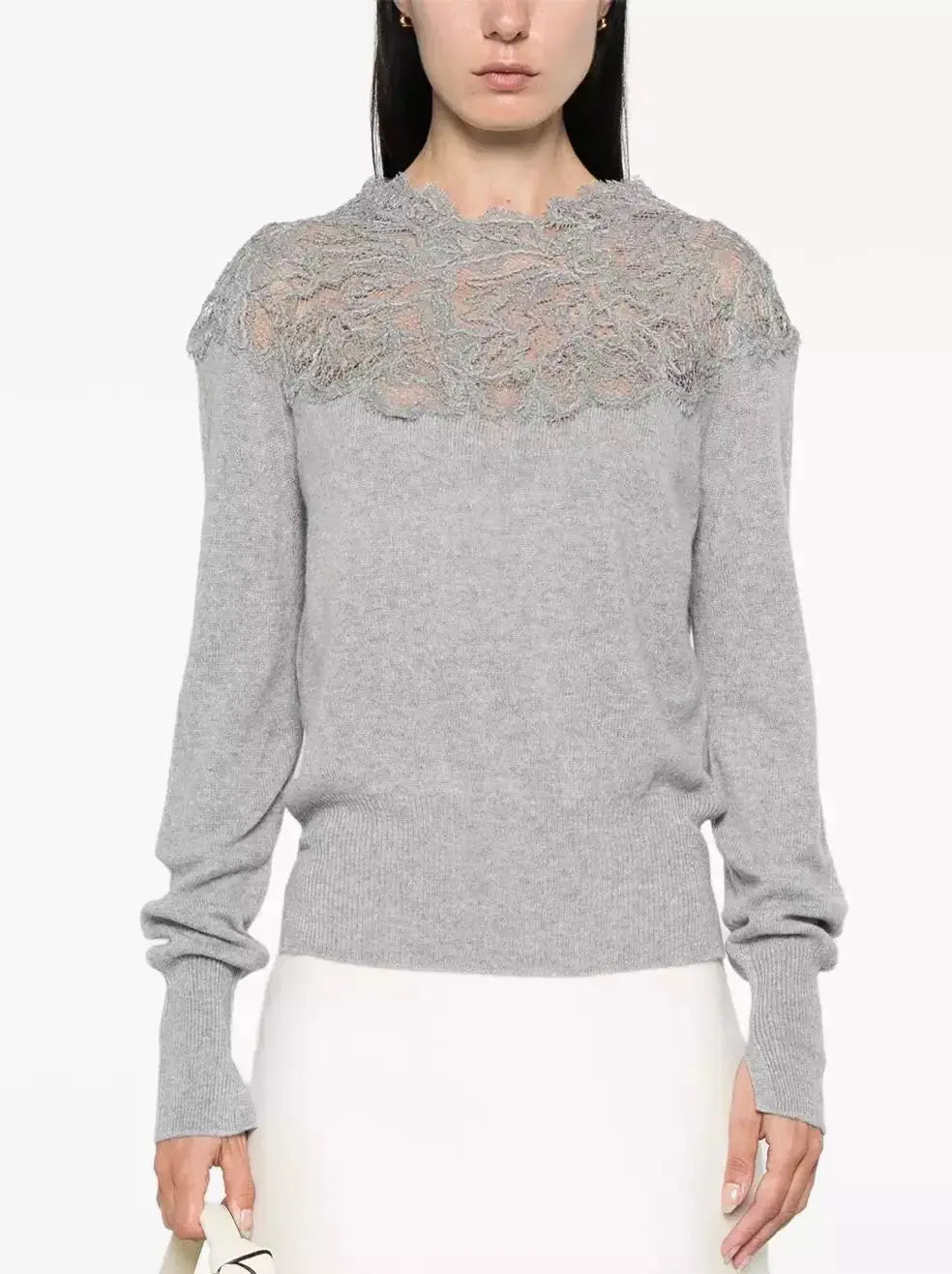 Lace Embroidered Cashmere Sweater in Grey - Sweaters & Knitwear