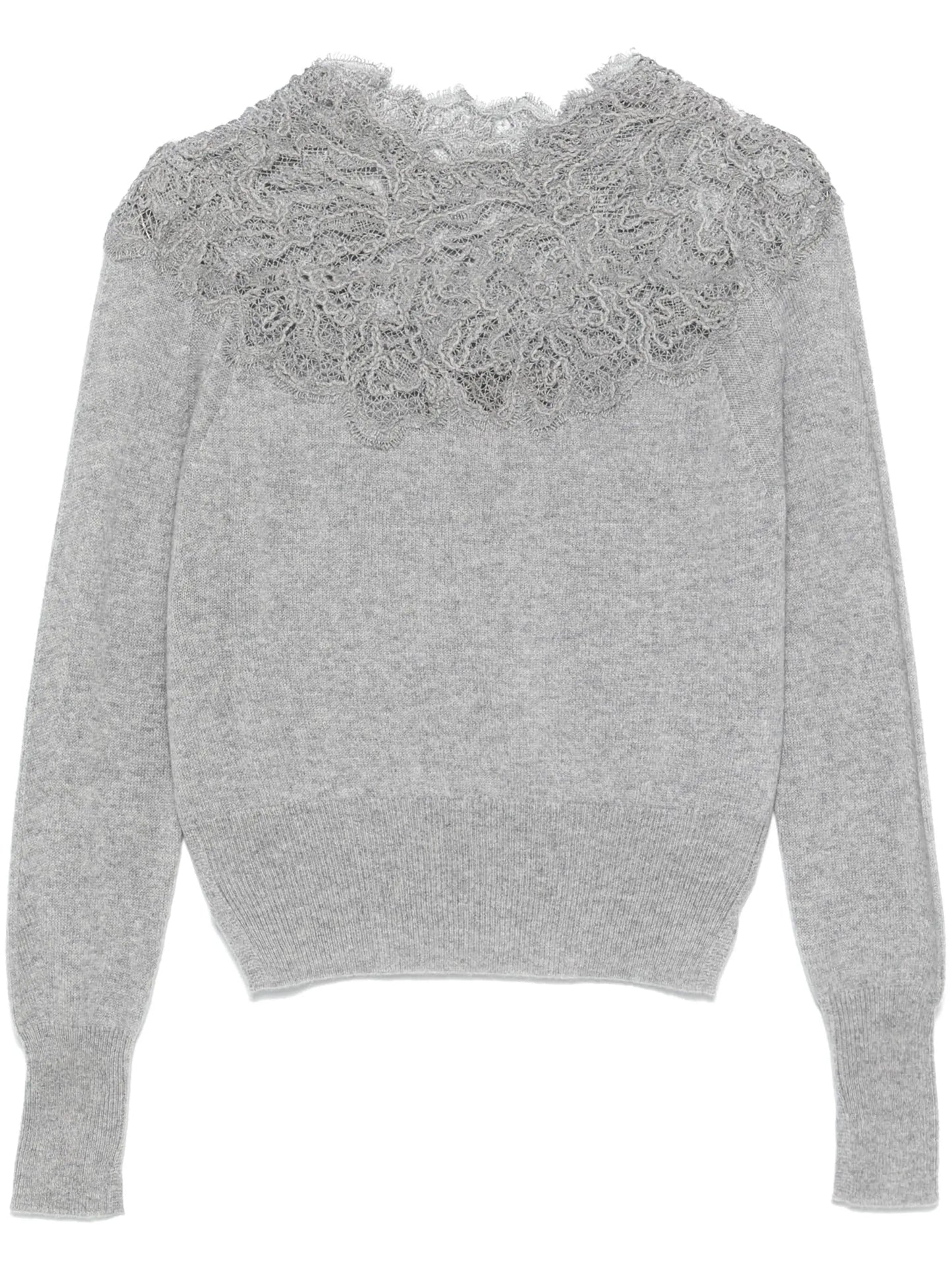 Lace Embroidered Cashmere Sweater in Grey - Sweaters & Knitwear