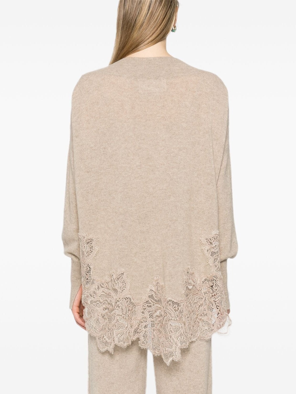 Lace-Hem Cashmere Sweater in Beige - Sweaters & Knitwear