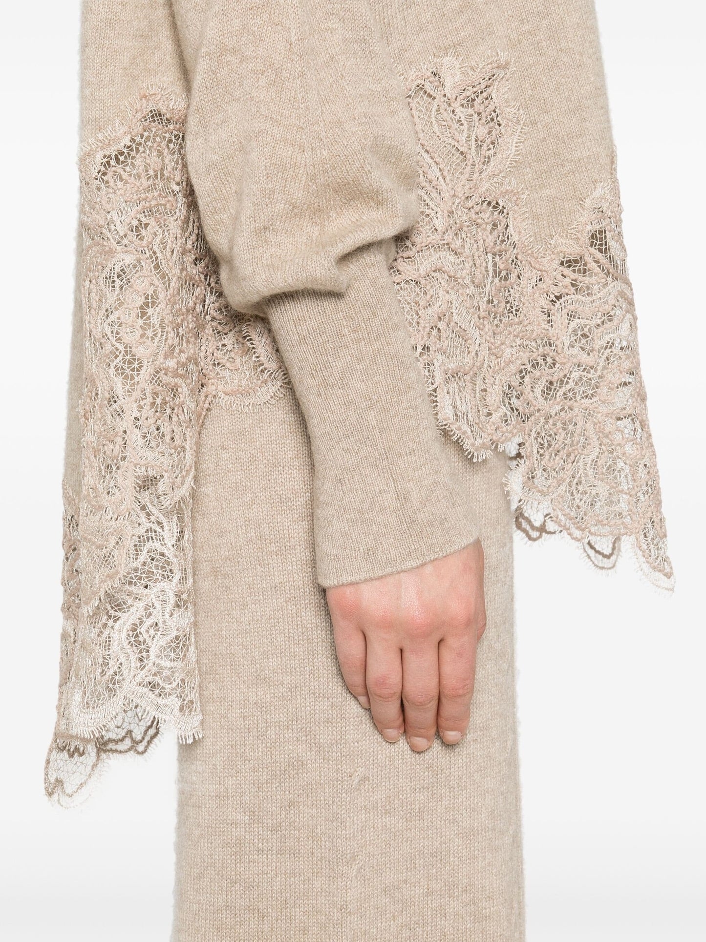 Lace-Hem Cashmere Sweater in Beige - Sweaters & Knitwear