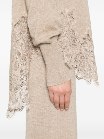 Lace-Hem Cashmere Sweater in Beige - Sweaters & Knitwear