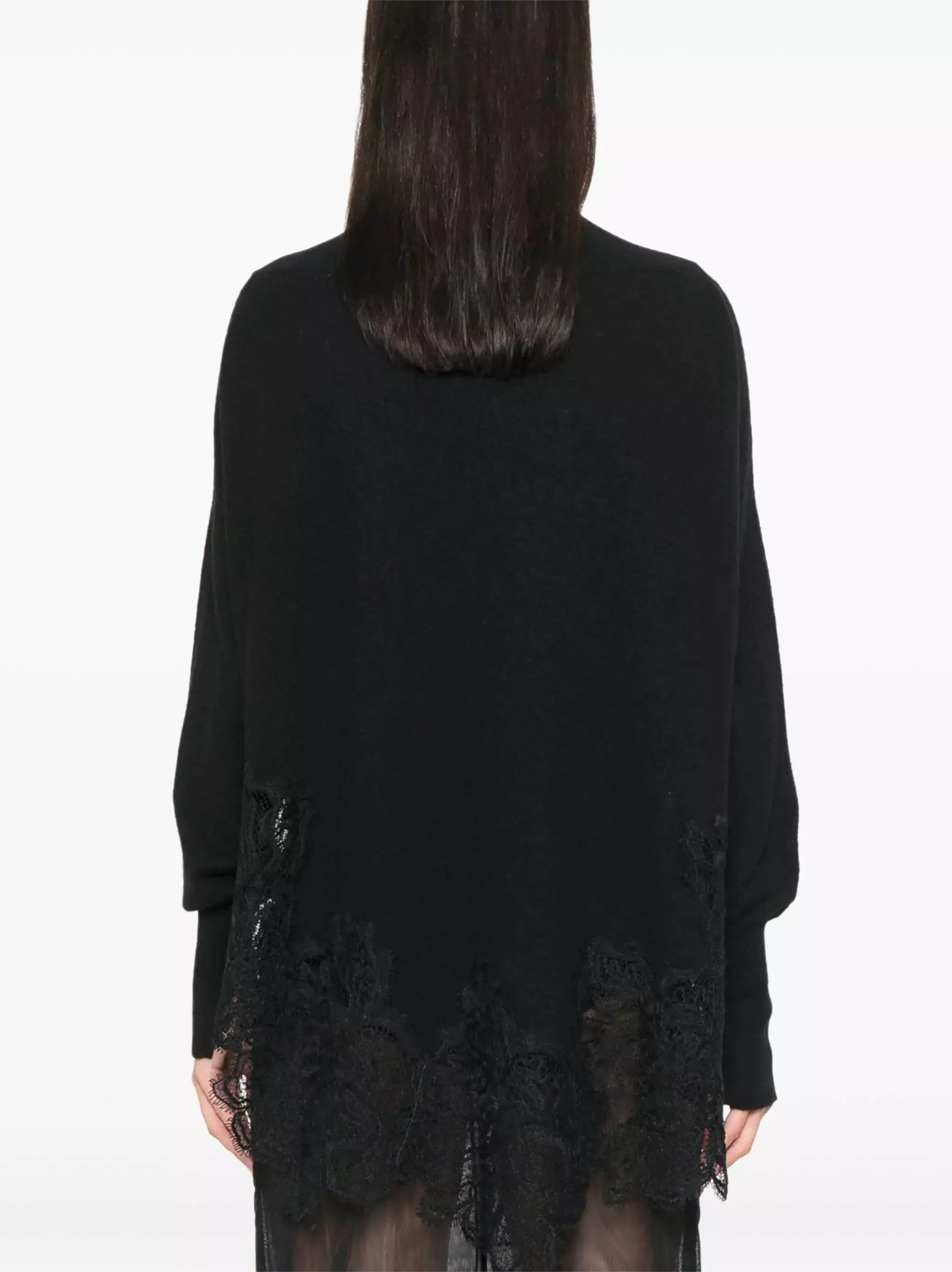 Lace-Hem Cashmere Sweater in Black - Sweaters & Knitwear