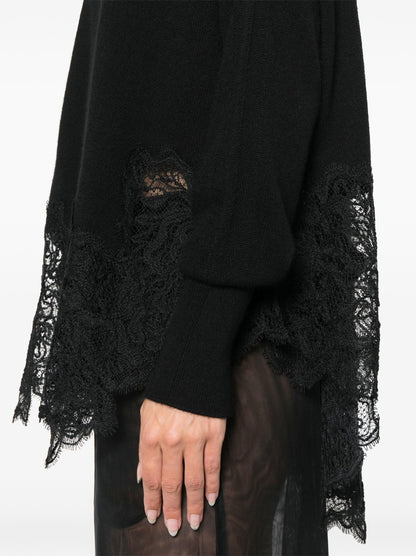 Lace-Hem Cashmere Sweater in Black - Sweaters & Knitwear