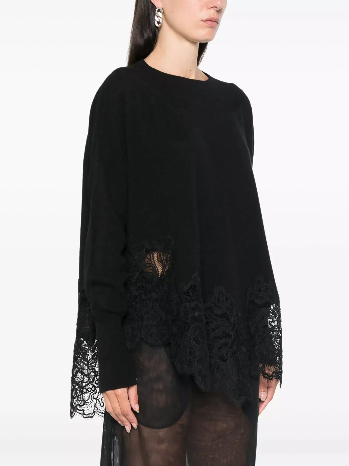 Lace-Hem Cashmere Sweater in Black - Sweaters & Knitwear