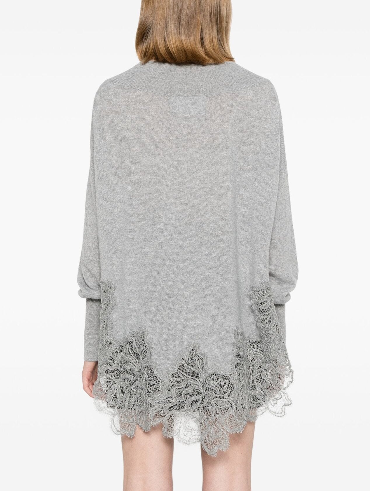 Lace-Hem Cashmere Sweater in Grey - Sweaters & Knitwear