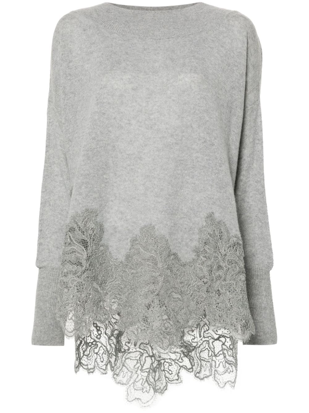 Lace-Hem Cashmere Sweater in Grey - Sweaters & Knitwear