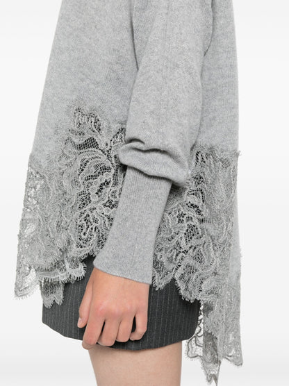 Lace-Hem Cashmere Sweater in Grey - Sweaters & Knitwear