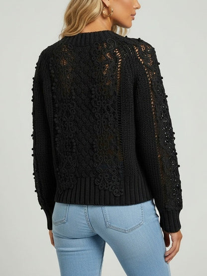 Lace-Knit Long-Sleeve Sweater - Sweaters & Knitwear