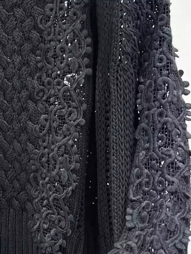 Lace-Knit Long-Sleeve Sweater - Sweaters & Knitwear