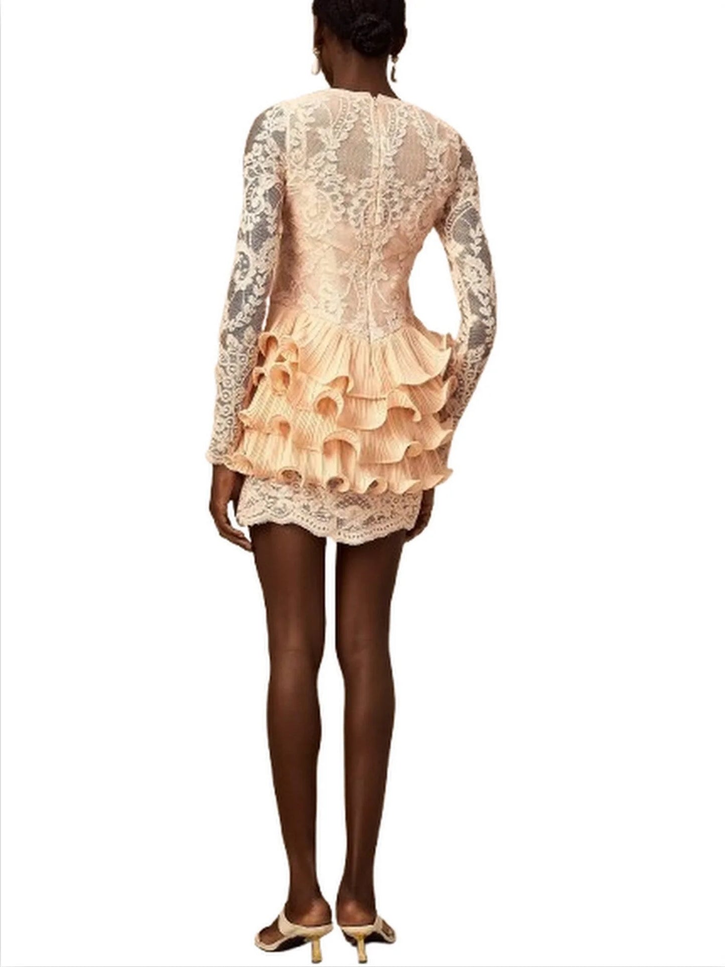 Lace Mini Dress with Ruffle Tiered Trim - Dresses