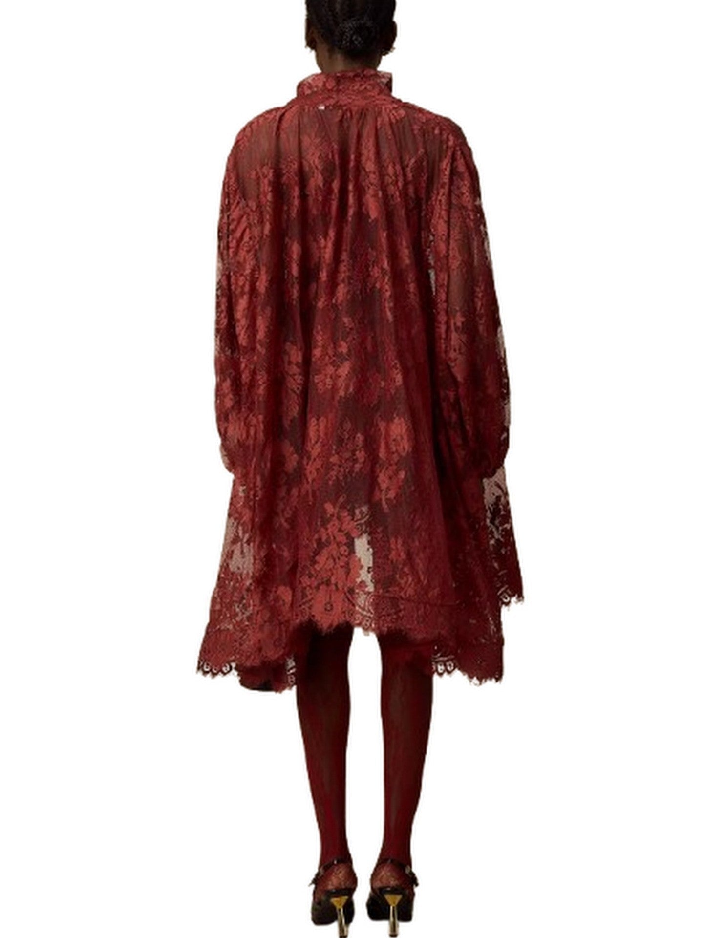 Lace Oversize Dress with Neck-Tie in Red - Dresses