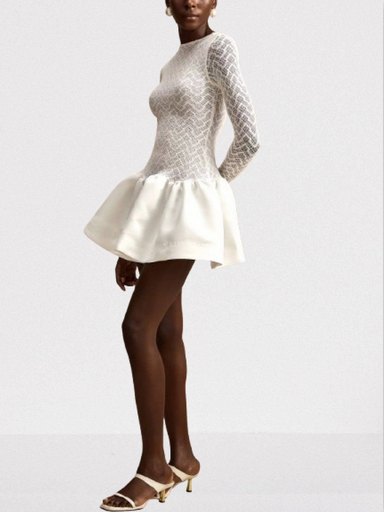 Lace-Paneled White flared Mini Skater Dress - Dresses