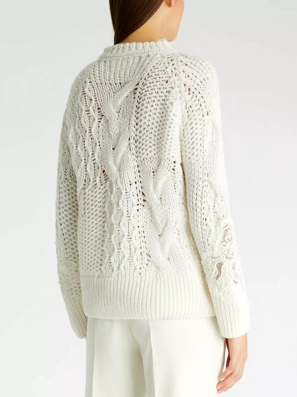 Lace-Patch Woven Wool-Blend Sweater - Sweaters & Knitwear