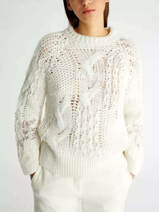 Lace-Patch Woven Wool-Blend Sweater - Sweaters & Knitwear