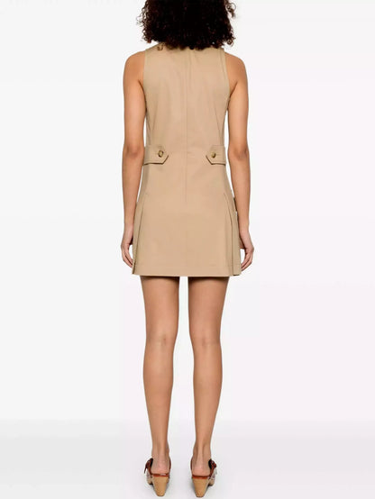 Lace-Up Cotton Mini Dress in Beige - Dresses