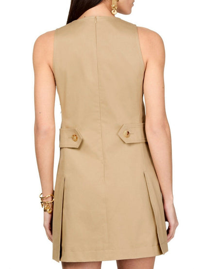 Lace-Up Cotton Mini Dress in Beige - Dresses