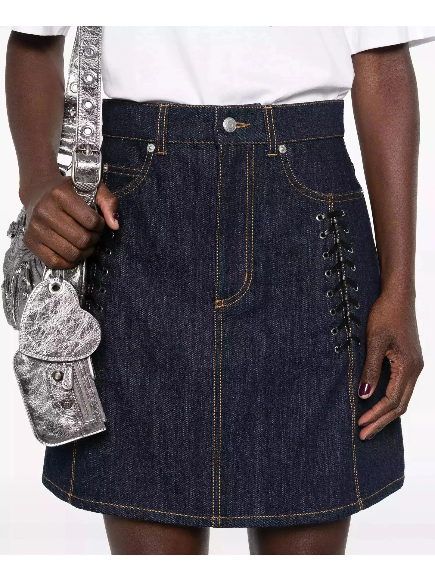 Lace-Up Denim Mini Skirt - Skirts