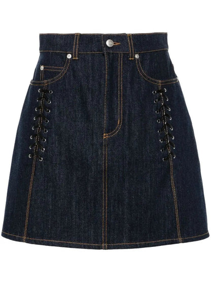 Lace-Up Denim Mini Skirt - Skirts