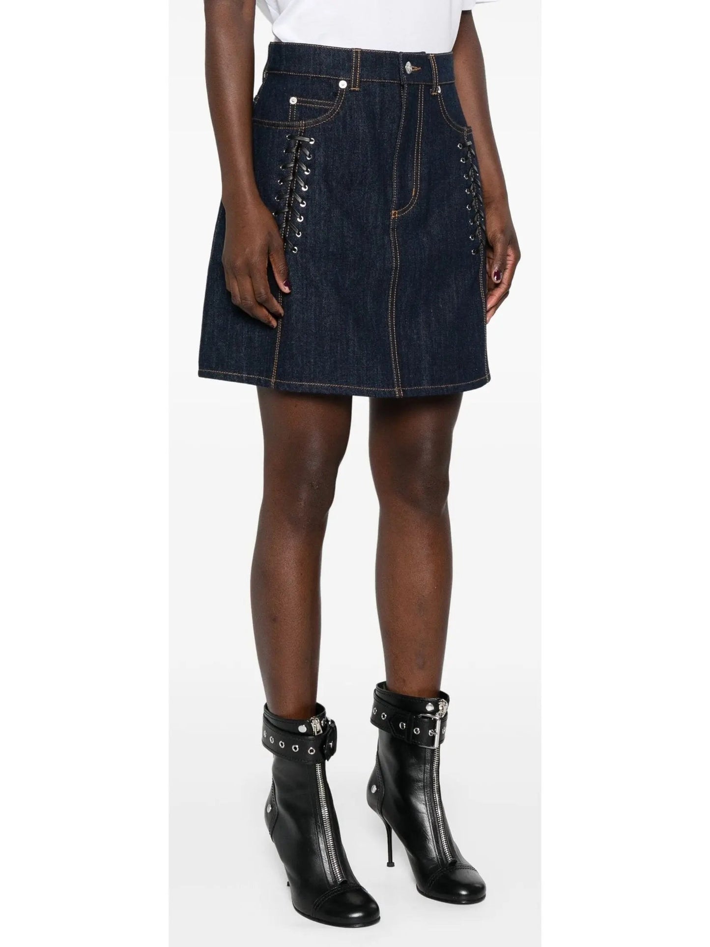 Lace-Up Denim Mini Skirt - Skirts