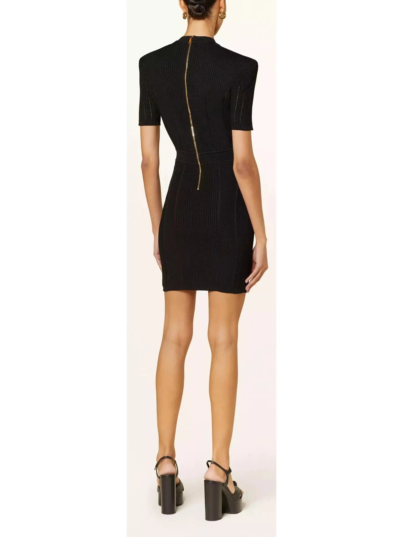 Lace-Up Ribbed Knit Black Mini Dress - Dresses