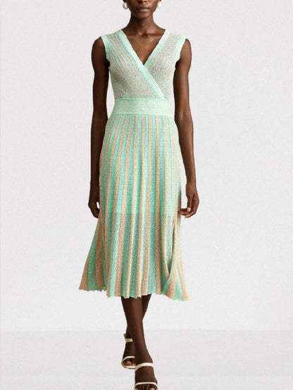 Lamé Effect Sleeveless Knit V-Neck Midi Dress - Dresses