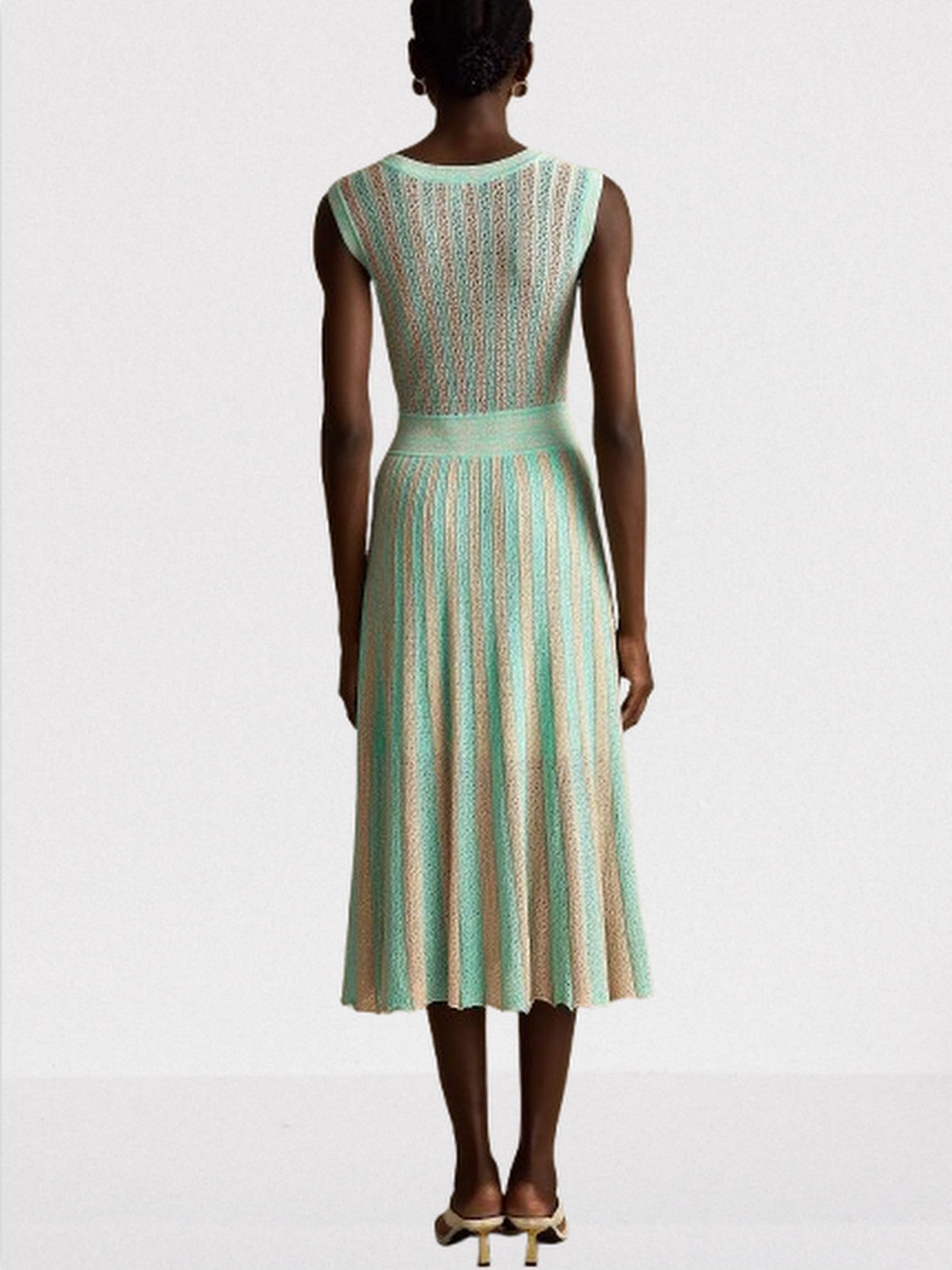 Lamé Effect Sleeveless Knit V-Neck Midi Dress - Dresses
