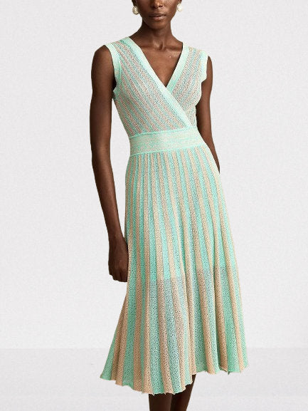 Lamé Effect Sleeveless Knit V-Neck Midi Dress - Dresses