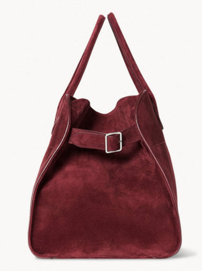 Large Suede Top-Handle Tote in Burgundy - 15 x 11 x 9 in - Handbags