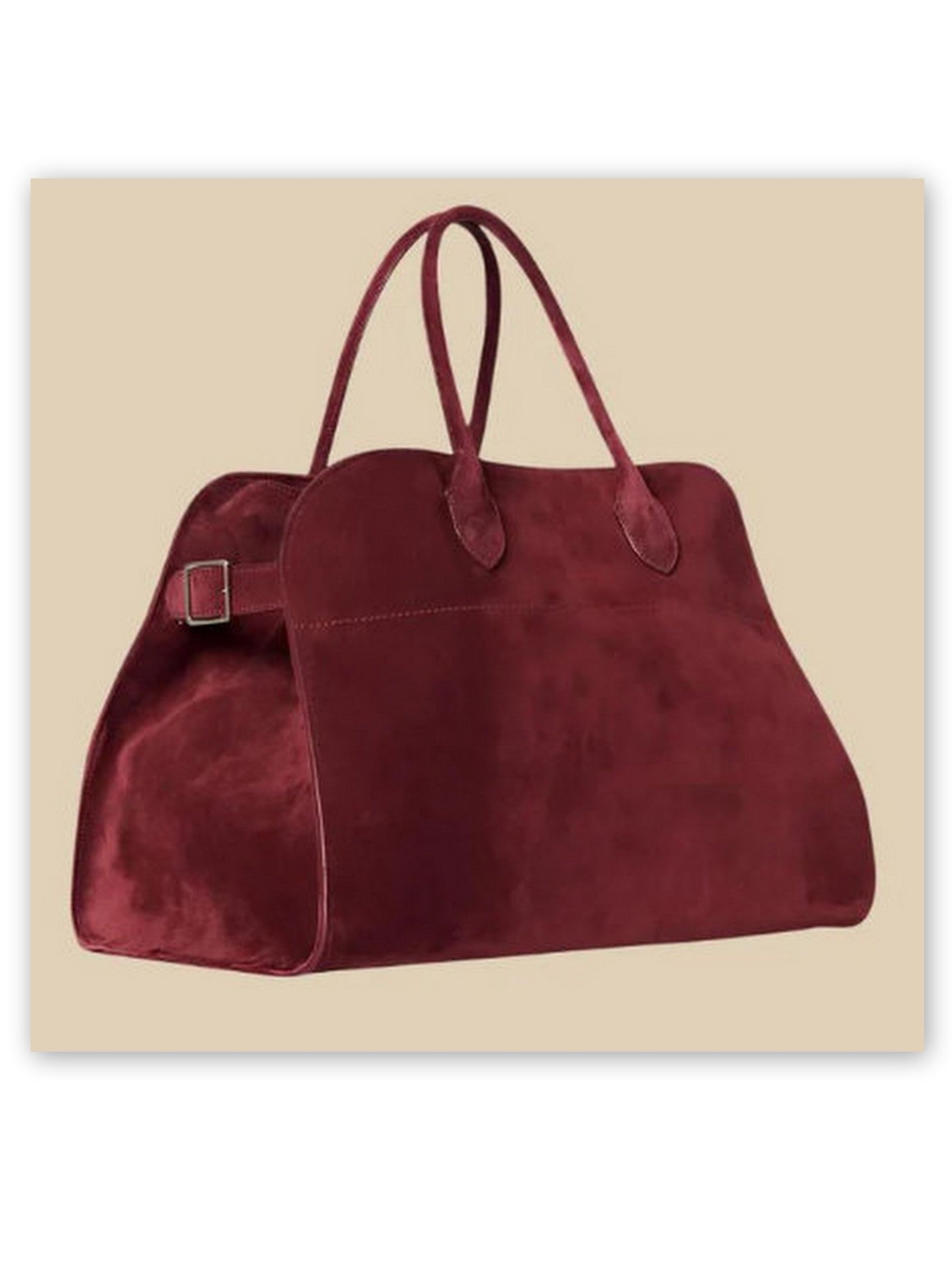 Large Suede Top-Handle Tote in Burgundy - 15 x 11 x 9 in - Handbags