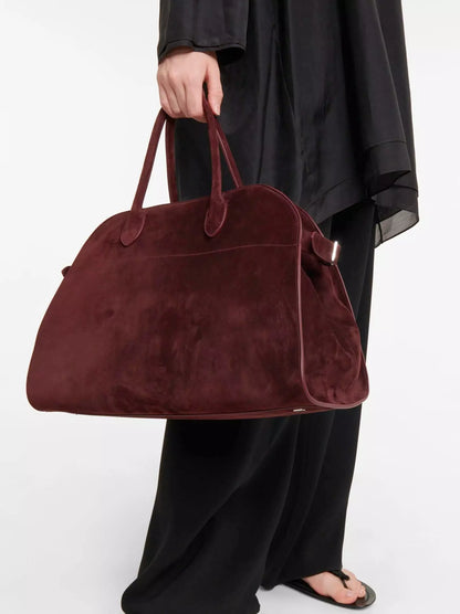 Large Suede Top-Handle Tote in Burgundy - 15 x 11 x 9 in - Handbags