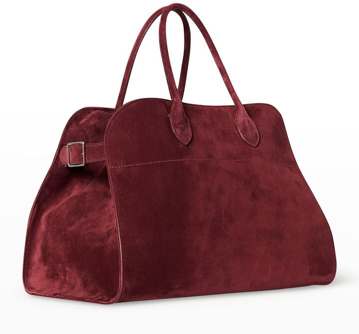 Large Suede Top-Handle Tote in Burgundy - 15 x 11 x 9 in - Handbags