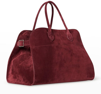 Large Suede Top-Handle Tote in Burgundy - 15 x 11 x 9 in - Handbags