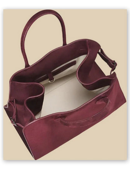 Large Suede Top-Handle Tote in Burgundy - 15 x 11 x 9 in - Handbags