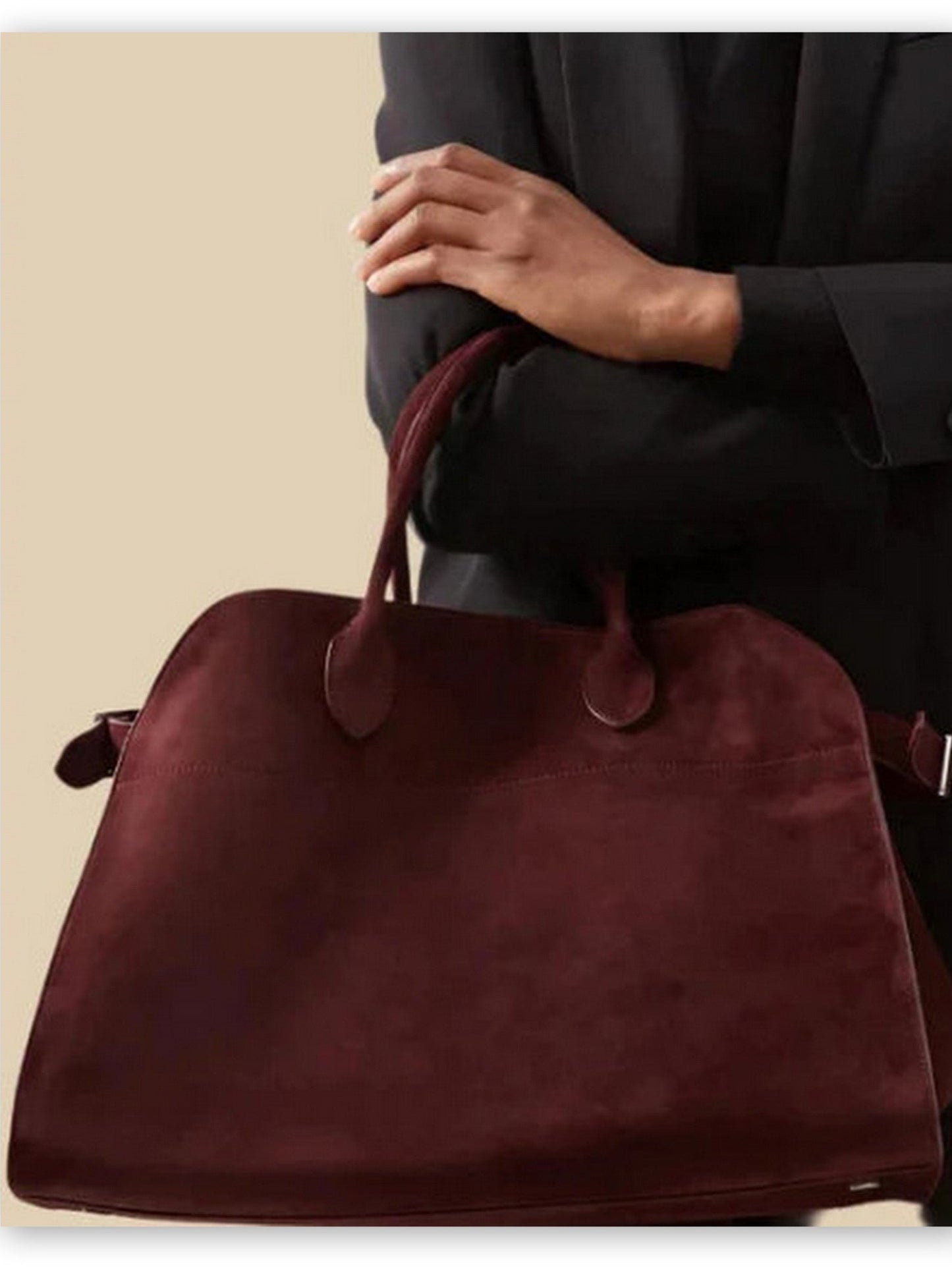 Large Suede Top-Handle Tote in Burgundy - 15 x 11 x 9 in - Handbags