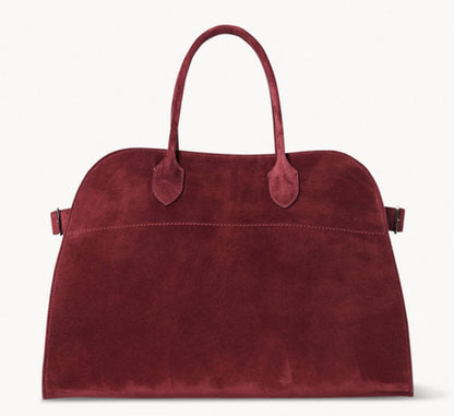 Large Suede Top-Handle Tote in Burgundy - 15 x 11 x 9 in - Handbags