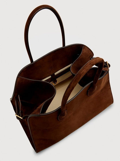 Large Suede Top-Handle Tote in Mocha Brown - 15 x 11 x 9 in - Handbags