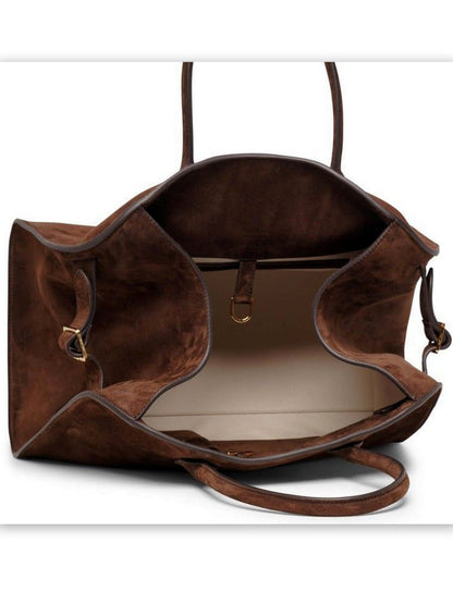 Large Suede Top-Handle Tote in Mocha Brown - 15 x 11 x 9 in - Handbags