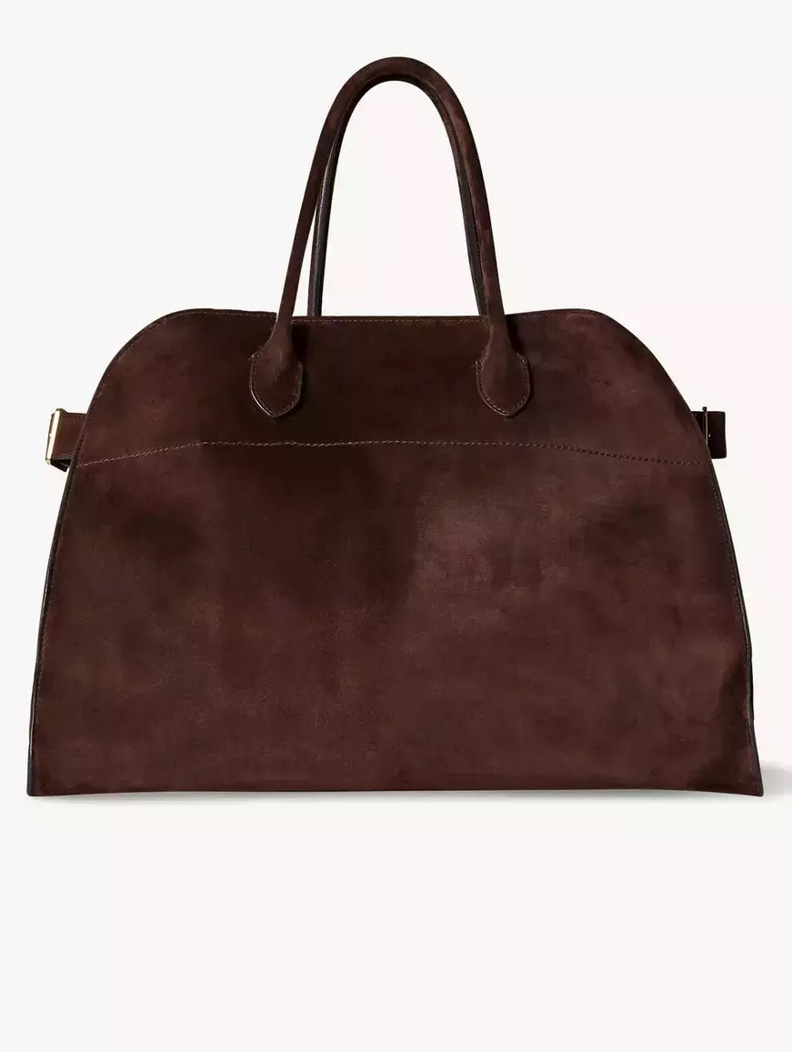 Large Suede Top-Handle Tote in Mocha Brown - 15 x 11 x 9 in - Handbags