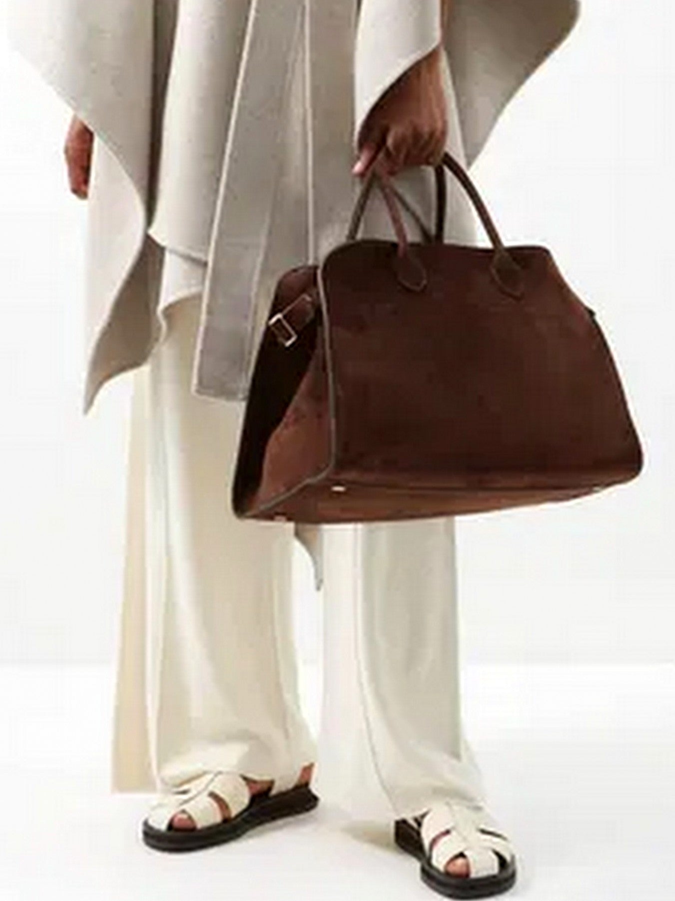 Large Suede Top-Handle Tote in Mocha Brown - 15 x 11 x 9 in - Handbags