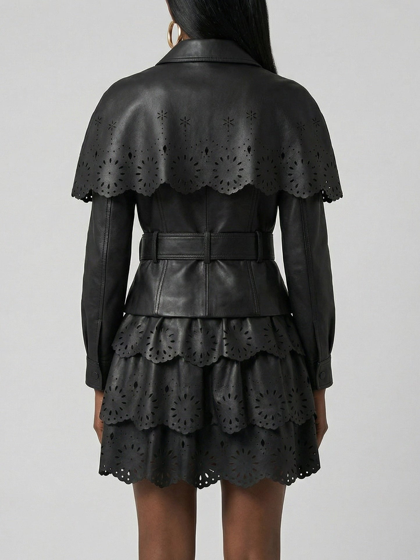 Laser-Cut Faux-Leather Jacket & Skirt Set - Suits & Sets