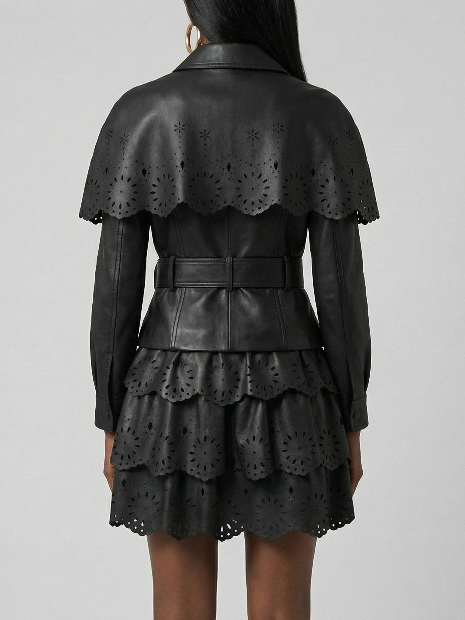 Laser-Cut Faux-Leather Jacket & Skirt Set - Suits & Sets