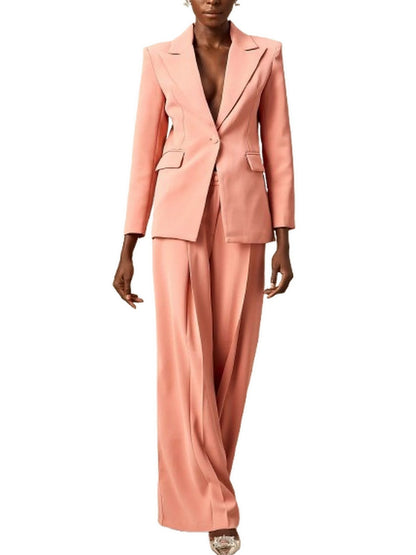 Laser-Cut Single-Breasted Blazer and Wide-Leg Pant Set - Suits & Sets