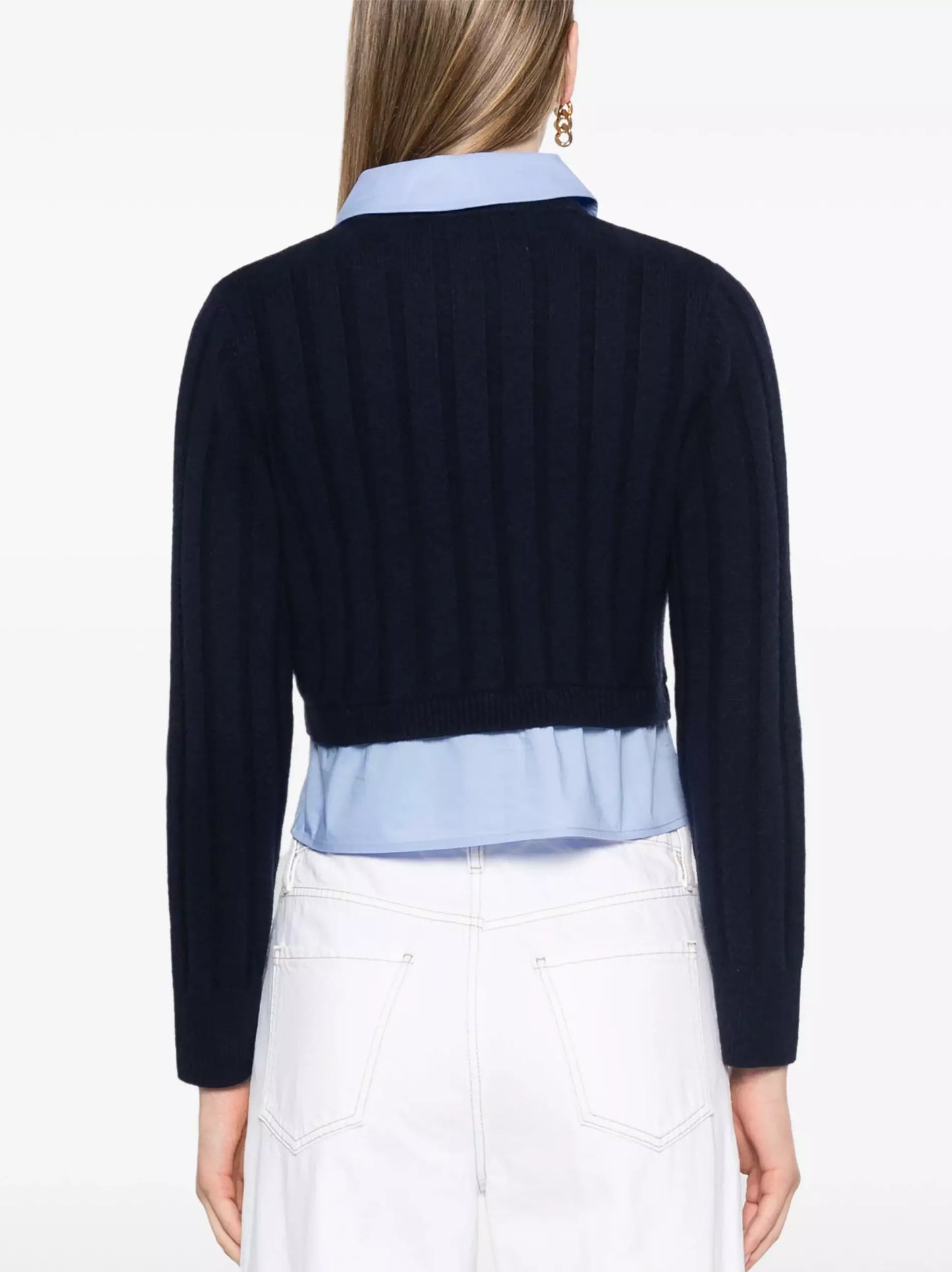 Layered-Effect Sweater with Decorative Denim Pockets - Sweaters & Knitwear