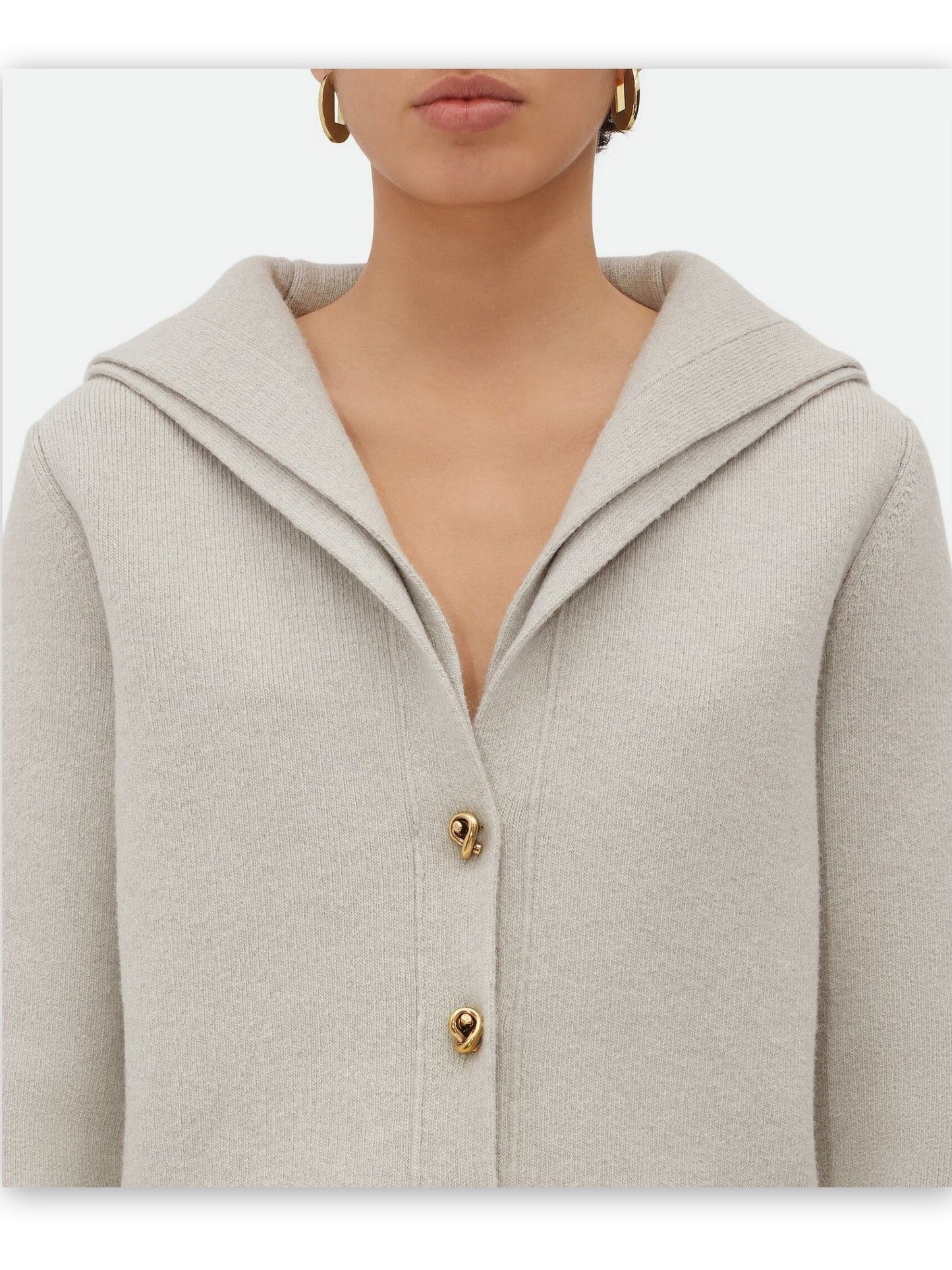 Layered Wool Knit Cardigan in Gray with Gold Knot Buttons - Sweaters & Knitwear