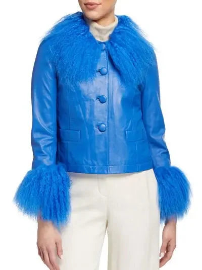 Leather Shearling-Collar & Cuff Jacket - Jackets