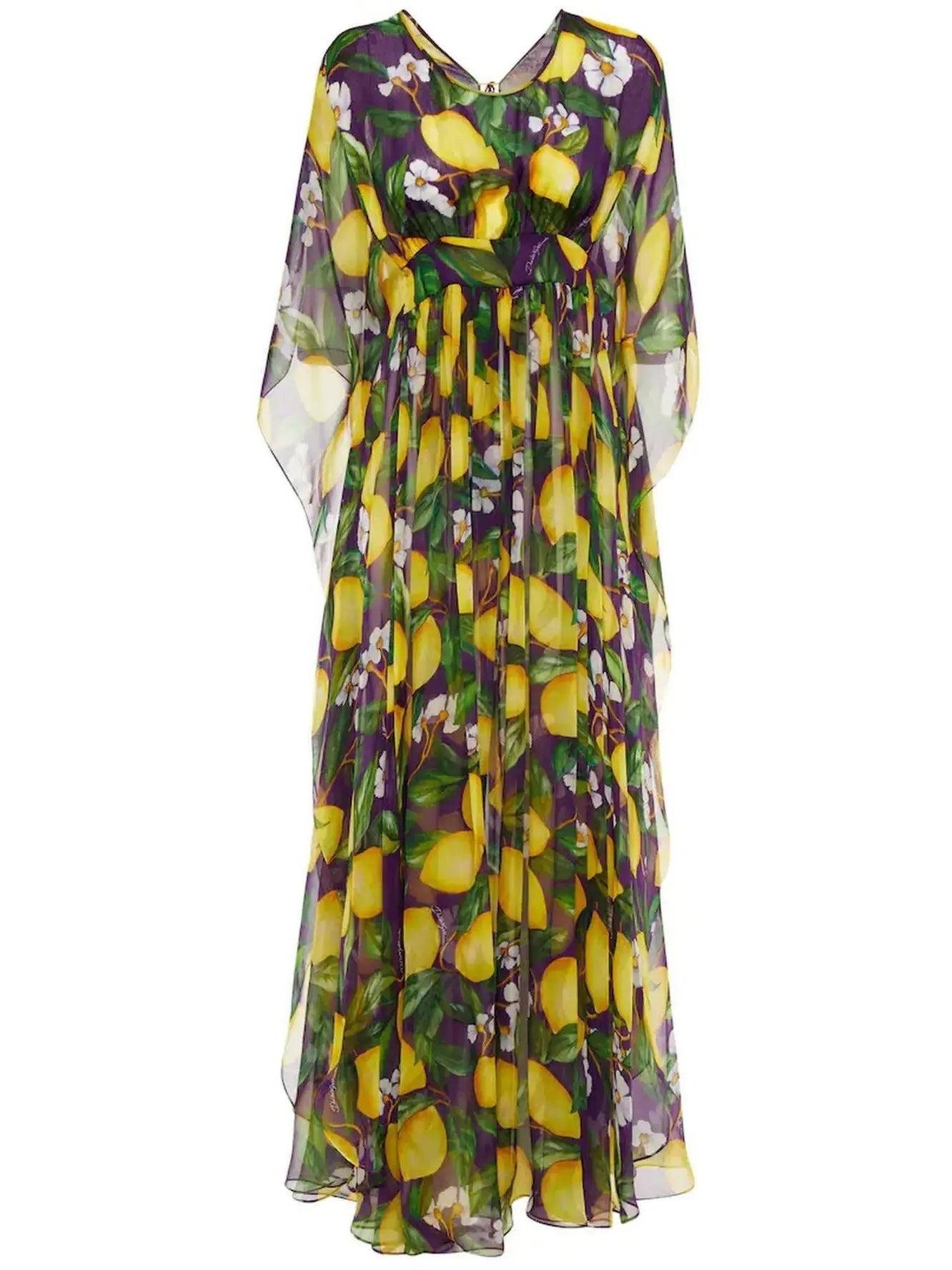 Lemon Print Chiffon Backless Dress - Dresses