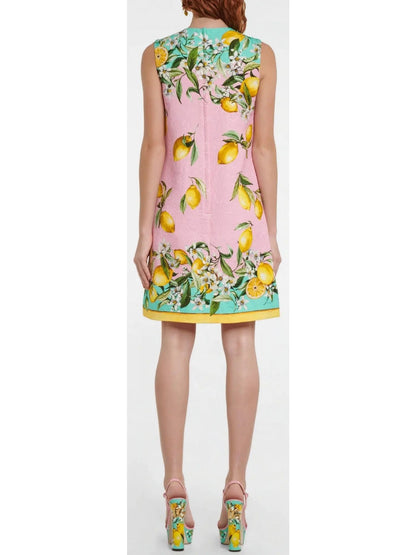 Lemon Printed Brocade Mini Dress - Dresses