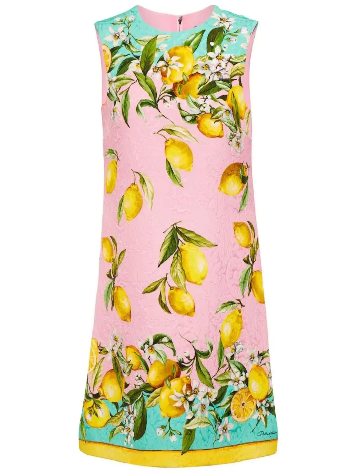 Lemon Printed Brocade Mini Dress - Dresses