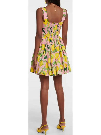 Lemon Printed Mini Dress Pink - Dresses